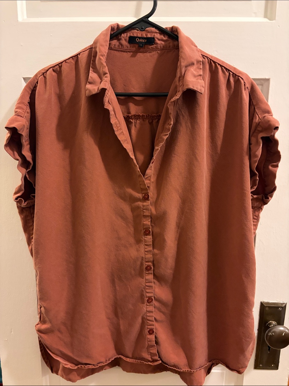 Quince Women's Rust-Red Button Front Short Sleeve Shirt